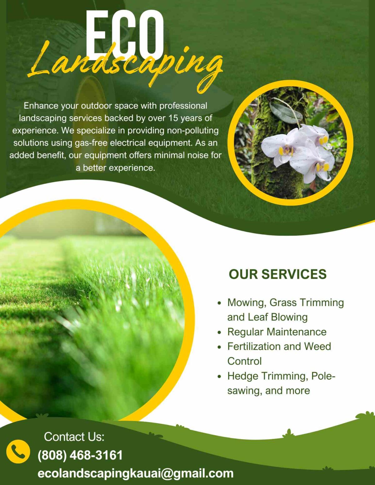 Green and Yellow Modern Lawn Care Landscape Flyer